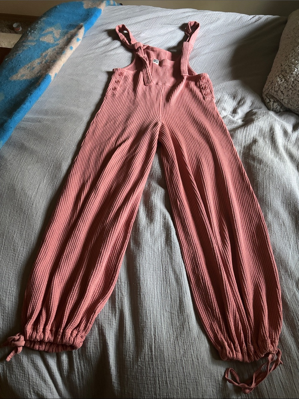 Lucy and Yak waffle Pink Tie-Strap Overalls